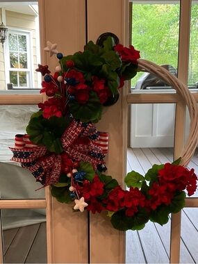 Patriotic Red and Green Holiday Wreath with Star Accent